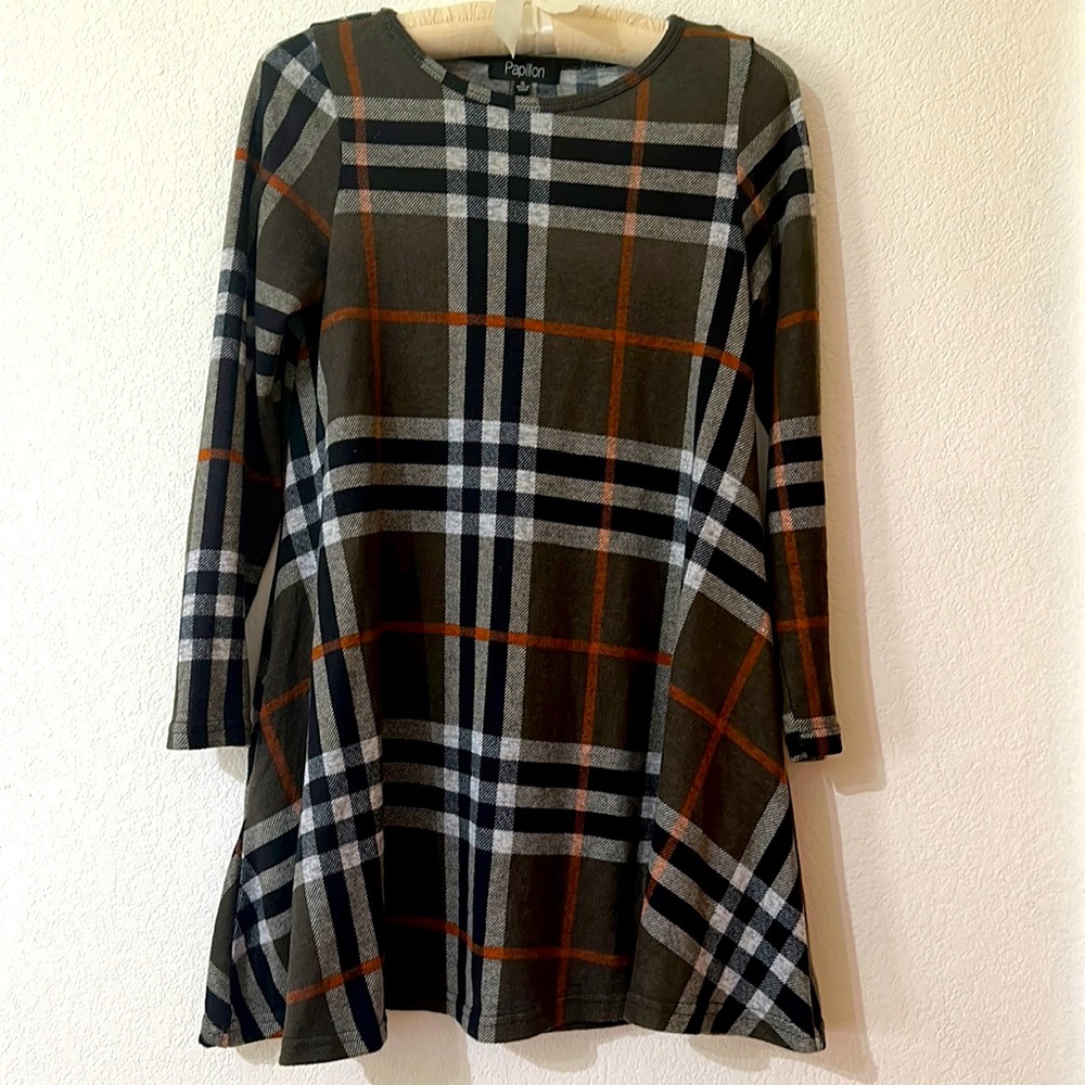 Papillon Blanc Plaid Knit Sweater Dress/ Swing Tunic Top size Small